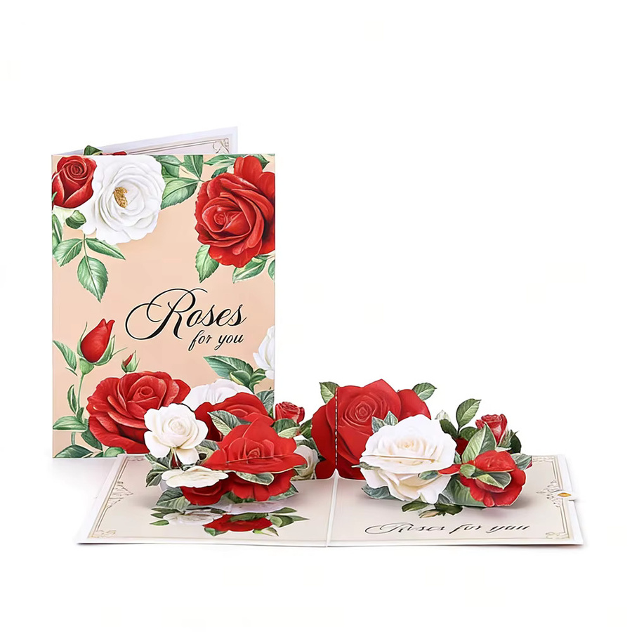Opjoys 3D-Pop-Up-Karte mit roten und weißen Rosen aus Papier für Geburtstage und Jubiläen - Bild 4