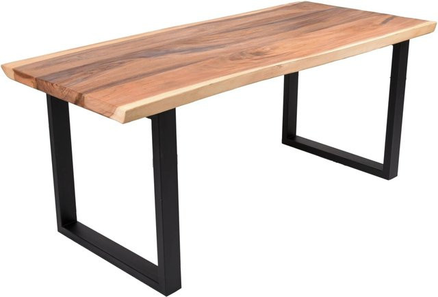 DELUKE Esstisch TESSA aus Suarholz mit Baumkante und Metallgestell, Farbe Schwarz, B/T/H: 180 x 80 x 77 cm - Bild 1
