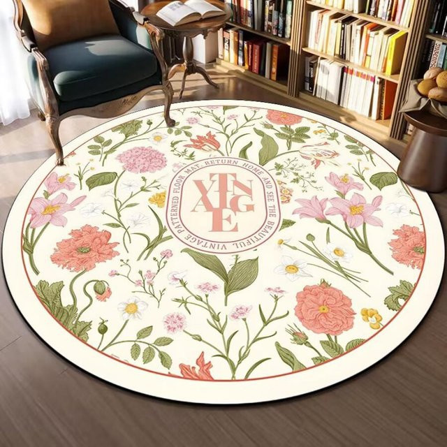 Runder Teppich von Lodestar mit floralem Muster in Multicolour, weich und waschbar, Durchmesser: 40 cm - Bild 1
