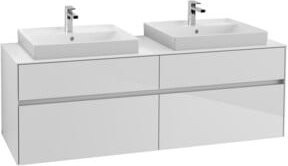 Villeroy & Boch Waschtischunterschrank Collaro für 2 Waschbecken, Wandmontage, Weiß Hochglanz, B: 160 cm, T: 54,8 cm, H: 50 cm - Bild 1