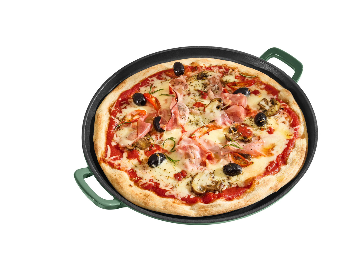 SILVERCREST Premium-Gusseisenpizzaplatte aus emailliertem Gusseisen in Grün, rund, Durchmesser: 31,0 cm - Bild 3