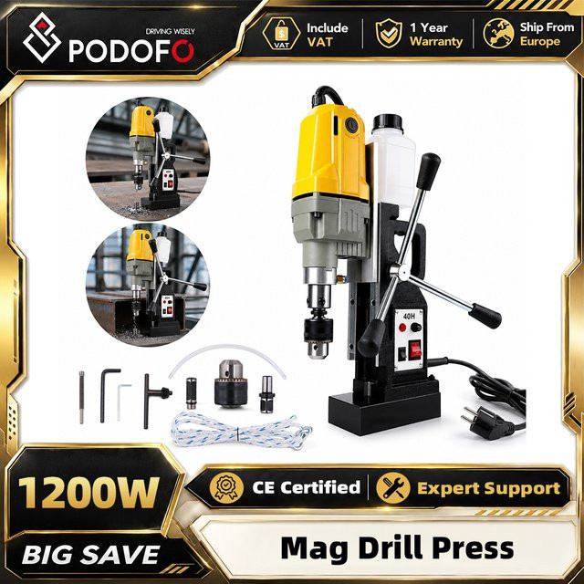 Podofo Magnetbohrmaschine 1200W mit 10000N Magnetkraft und 880 U/min für Metalloberflächen - Bild 1