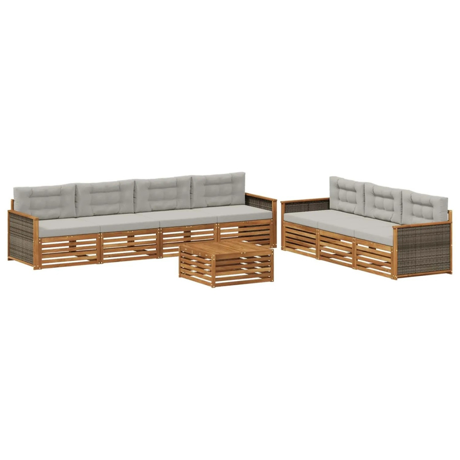 vidaXL Outdoor-Sofagarnitur aus Akazienholz mit 8-teiligem Set inklusive Kissen in Beige und Grau - Bild 2