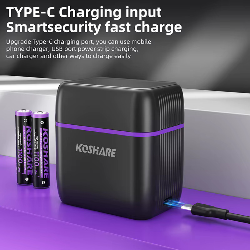 KOSHARE 8-Slot LED Smart Lithium-Batterieladegerät für 1,5V AAA 1100mWh Li-Ionen-Akkus in Schwarz - Bild 3