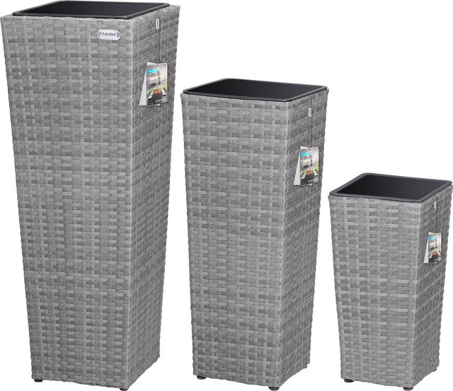 CASARIA Polyrattan Blumentopf 3er-Set Grau B/T/H: 30 x 30 x 80 cm - Bild 1
