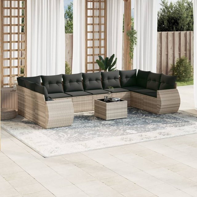 vidaXL 11-tlg. Garten-Sofagarnitur aus Polyrattan mit Kissen in Grau - Bild 3