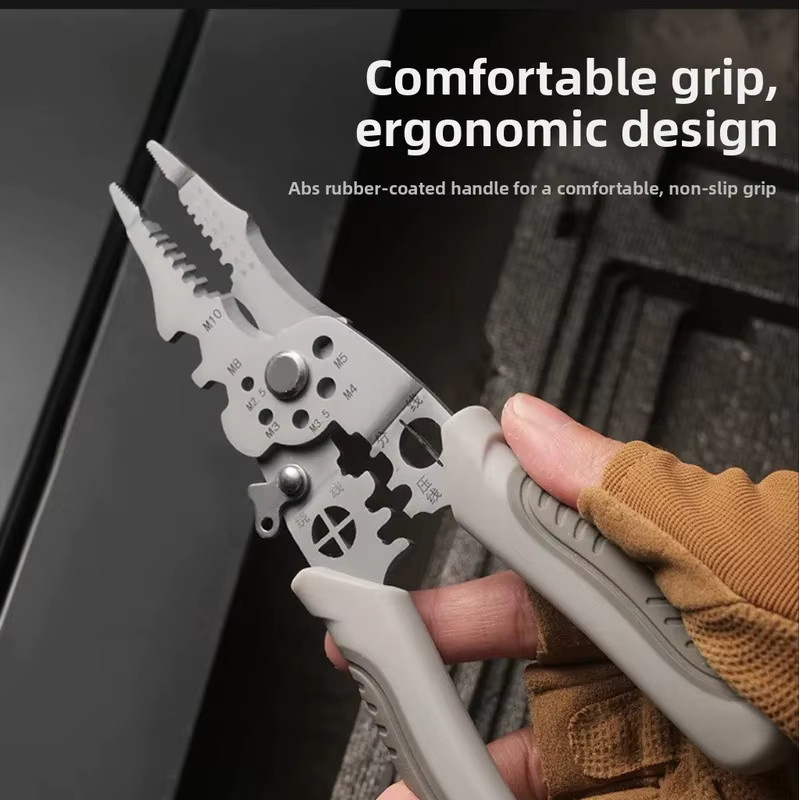 Edelstahl-Elektrozange in Silber, 8,5 Zoll ergonomische Abisolierzange und Crimpzange für industrielle Verkabelung - Bild 3