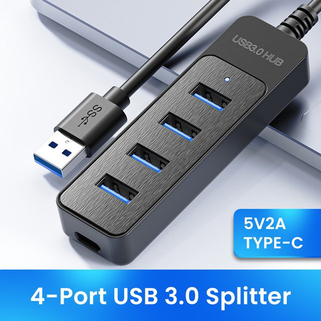 USB-C Hub mit 5 USB 3.0 Ports als Multi Splitter und Extender für MacBook Pro, PC und Laptop in Schwarz - Bild 1