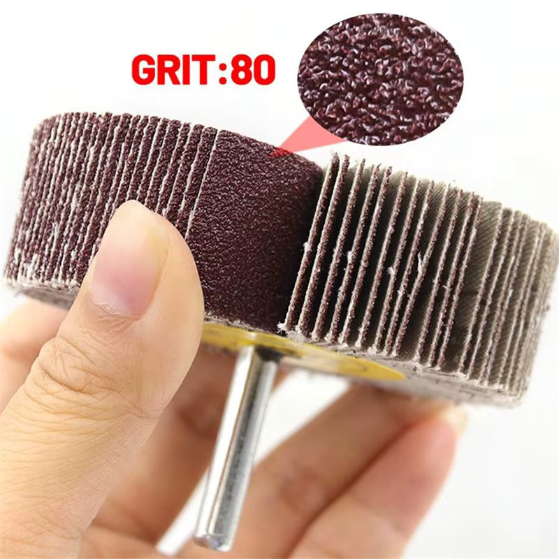 5 Stück Schleiflappenscheiben Set für Dremel Rotationswerkzeuge mit 6mm Schaft, Körnung 60/80/120/240, Durchmesser 16-80mm, Farbe Braun - Bild 2