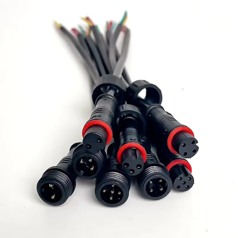 M12 IP65 Wasserdichte Kabelstecker Set für LED Streifen mit 2 3 4 oder 5 Pin als männliche und weibliche Ausführung in Schwarz, Länge: 20 cm - Bild 2