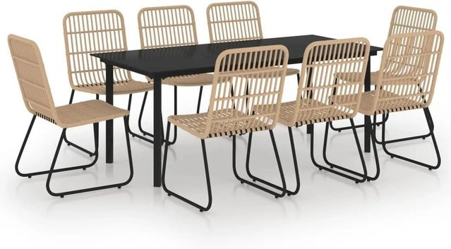 vidaXL 9-teilige Garten-Essgruppe aus Poly Rattan und Glas in Braun und Schwarz - Bild 1
