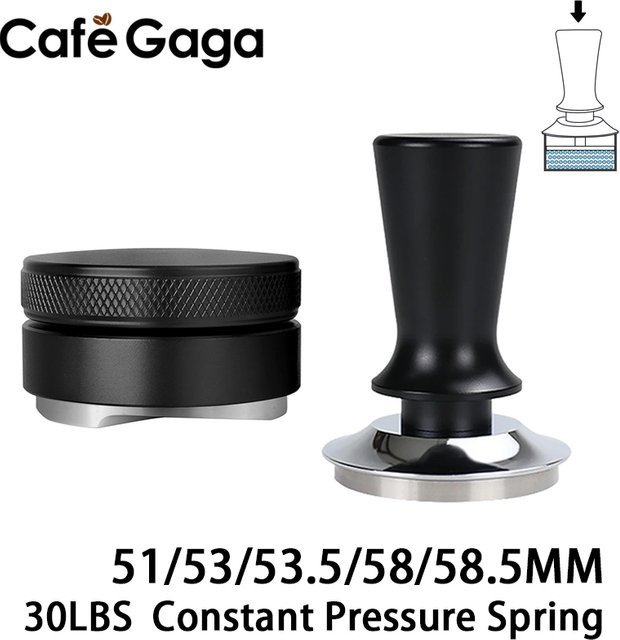 Kaffee Tamper mit konstantem Druck und Verteiler für Delonghi und Breville Siebträger, Edelstahl, Schwarz, Durchmesser: 51 mm, 53 mm oder 58 mm - Bild 1
