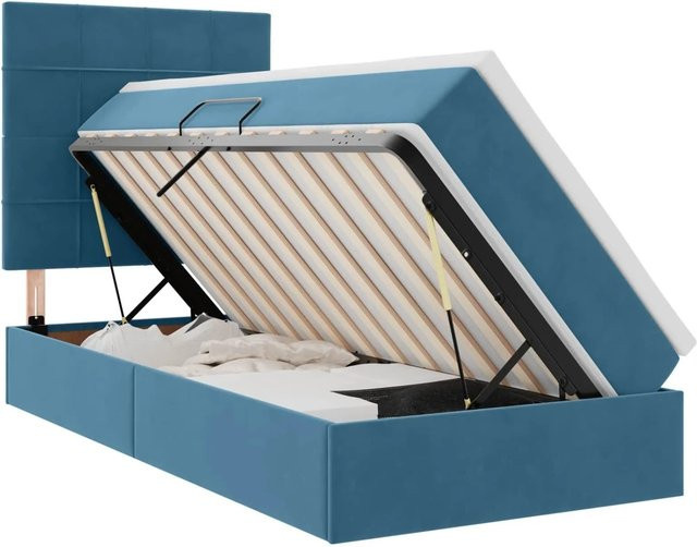 vidaXL Bett mit Stauraum und LED-Beleuchtung aus Samt in Dunkelblau, B/T: 100 x 200 cm - Bild 1