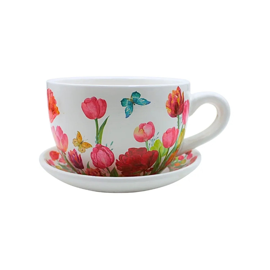 Dekohelden24 Pflanzkübel Tulpenmeer in Rosaweiss aus Keramik B: 20 cm, T: 15 cm, H: 12 cm - Bild 2