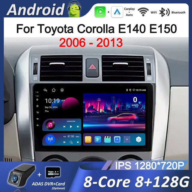 KJ-NAVI Android Autoradio Multimedia Video Player für Toyota Corolla E140 E150 (2006-2013) mit Bluetooth, GPS, 4G und WiFi in Schwarz - Bild 1