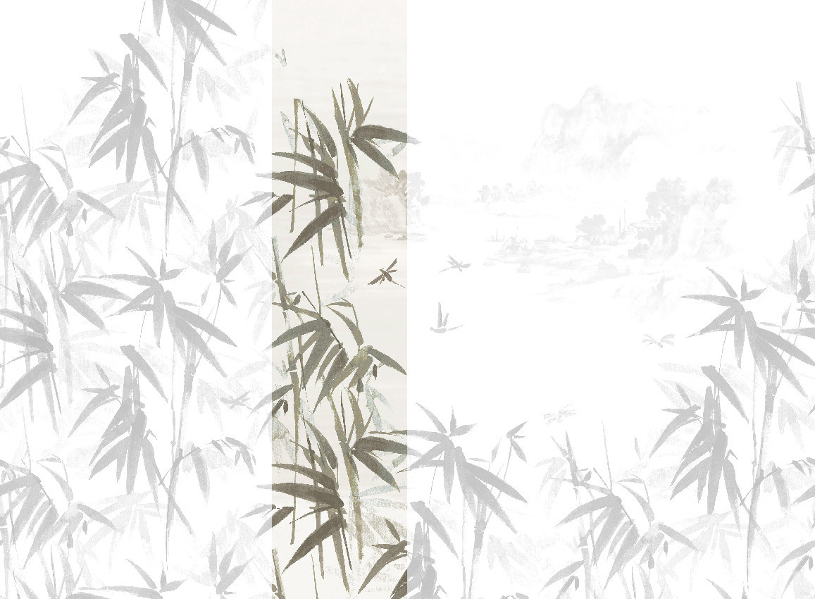 Jannelli & Volpi Mural Ine Vinyl Tapete Grey Panel 3 in Grau mit orientalischem und floralem Design - Bild 1