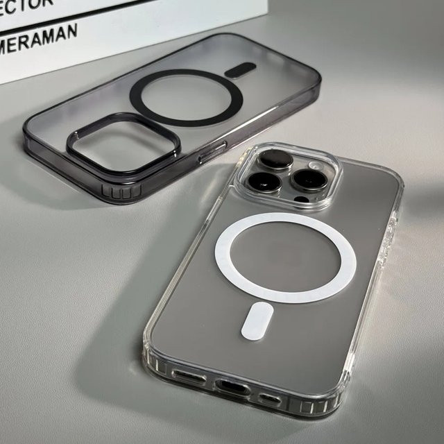 MagSafe Schutzhülle für Apple iPhone 15 14 Plus 13 12 11 Pro Max, matt durchscheinend, magnetische kabellose Ladung, harte Rückseite, Schwarz oder Transparent - Bild 1