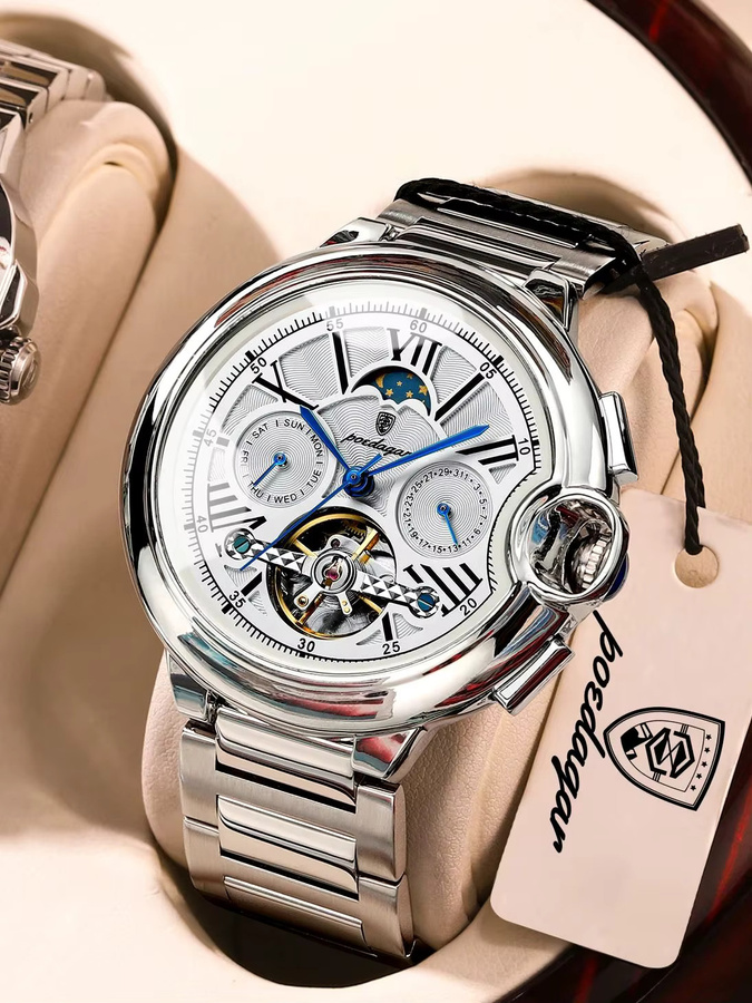 POEDAGAR Armbanduhr Automatik, Edelstahl, Datum, Wochentag, Herren - Bild 7