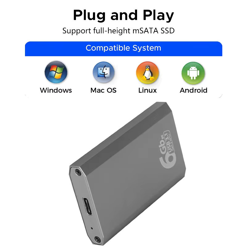 Kebidu MSATA zu USB 3.1 Gen2 SSD-Gehäuse-Adapter mit Typ-C-Anschluss, Grau - Bild 3