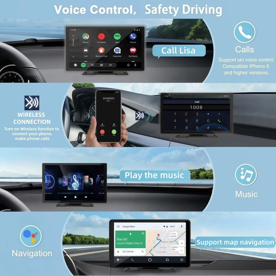 Hippcron 9-Zoll Auto-HD-Display mit kabellosem CarPlay und Android Auto, MP5-Multimedia-Player mit Mirror Link, Schwarz - Bild 3
