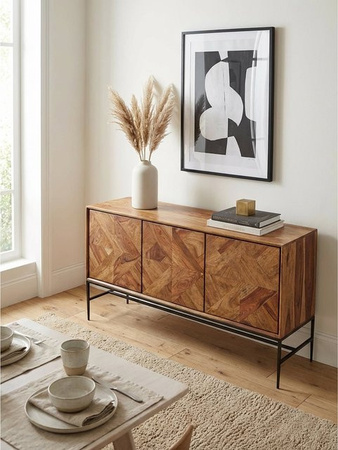 KADIMA DESIGN Sideboard aus Mango Massivholz und Metall in Braun im Industrial-Design, B/T/H: 123 x 70 x 45 cm