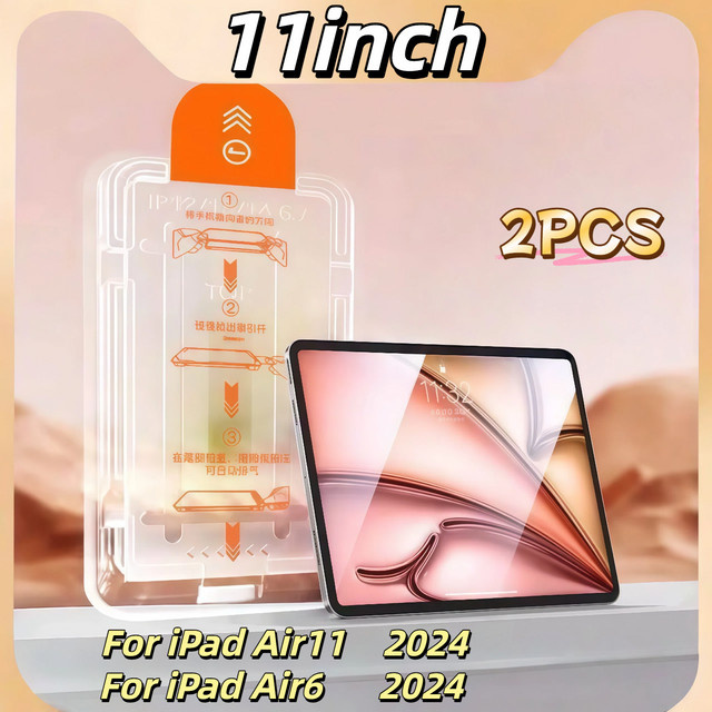2er-Pack Displayschutzfolie aus gehärtetem Glas für Apple iPad Air 11 Zoll (Modell 2024 / Air 6), transparent, mit automatischer Staubentfernung und einfacher Installation - Bild 1