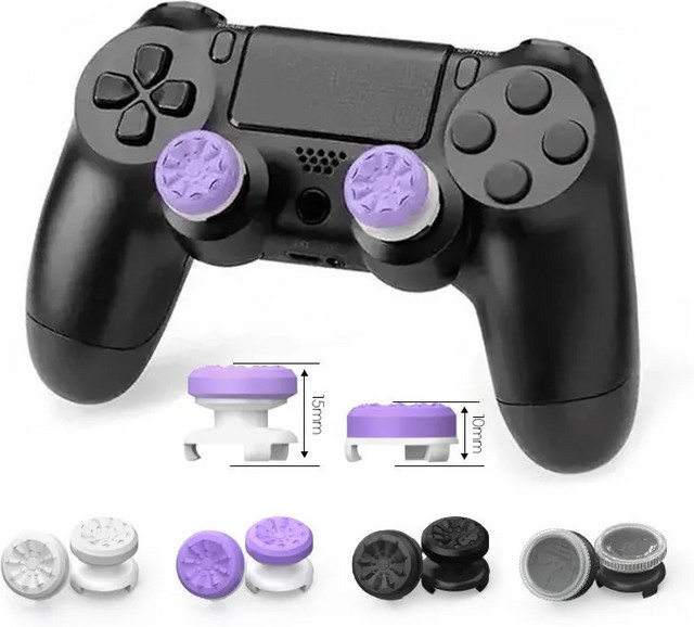 2er-Set Hand Grip Extender Caps für PS4, PS5 und Xbox Gamepads, Thumb-Stick Griffe in Schwarz, High/Low Rise Abdeckungen - Bild 1