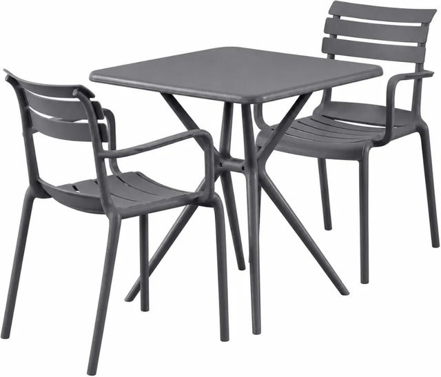 DELUKE Gartenmöbel-Set NORA Bistroset mit Tisch und 2 Stühlen aus Polypropylen in Dunkelgrau, B/T/H: 186 x 72 x 82 cm - Bild 1
