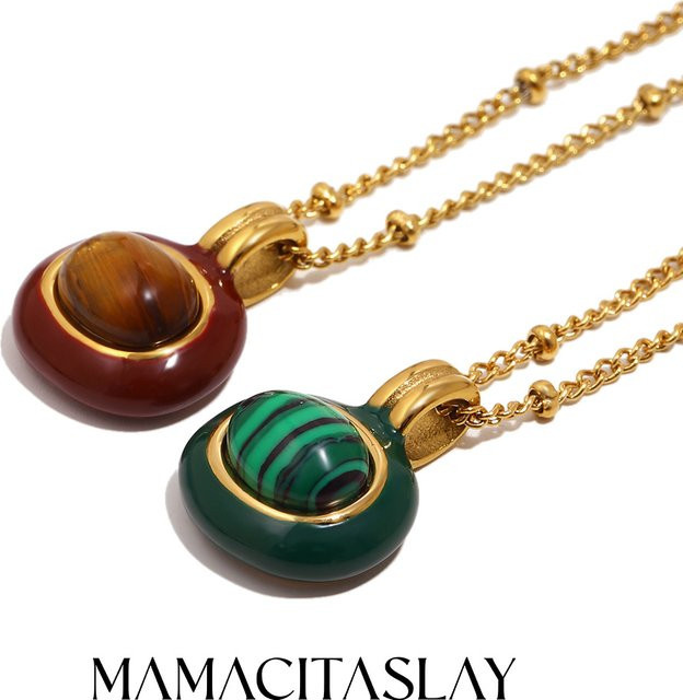 MamacitaSlay Halskette Edelstahl, 18K vergoldet, Tigerauge, Malachit, Damen - Bild 1