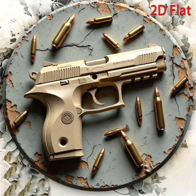 HELLOYOUNG Vintage Wandkunst aus Aluminium in Gold mit Pistole und Kugeln Design, rund, Durchmesser: 20,3 cm - Bild 1