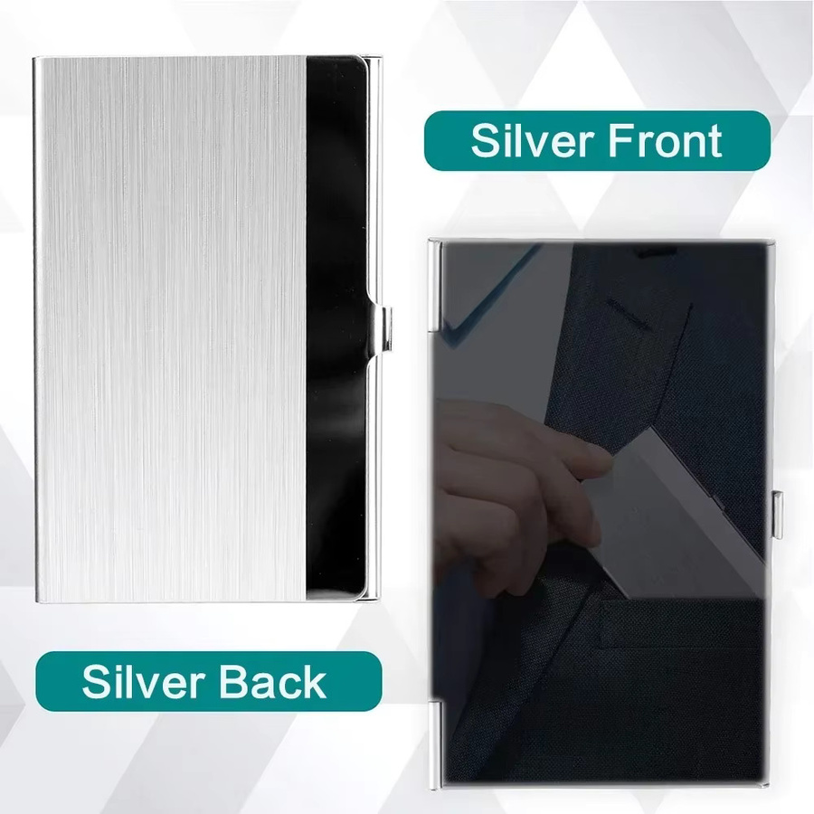 CEXIKA Visitenkartenhalter aus Edelstahl in Silber und Schwarz, ultradünnes Metall-Taschenetui für Damen und Herren - Bild 5