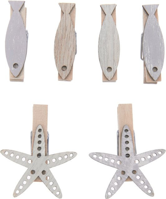 Rico Design Dekoklammern Fisch und Seestern Mix in Natur aus Holz, 8 Stück, B: 3,5 cm, H: 0,7 cm - Bild 1