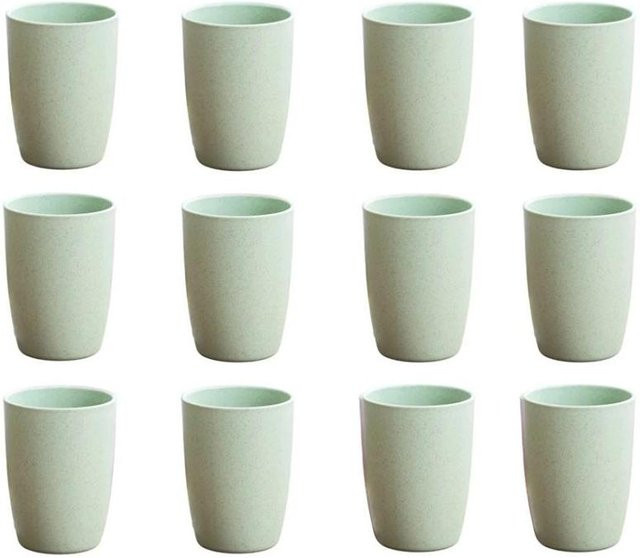 12er Set Weizenstrohbecher aus Kunststoff als tragbare Mundspülbecher und Zahnbürstenbecher für Kinder und Erwachsene, Farbe: Green - Bild 1