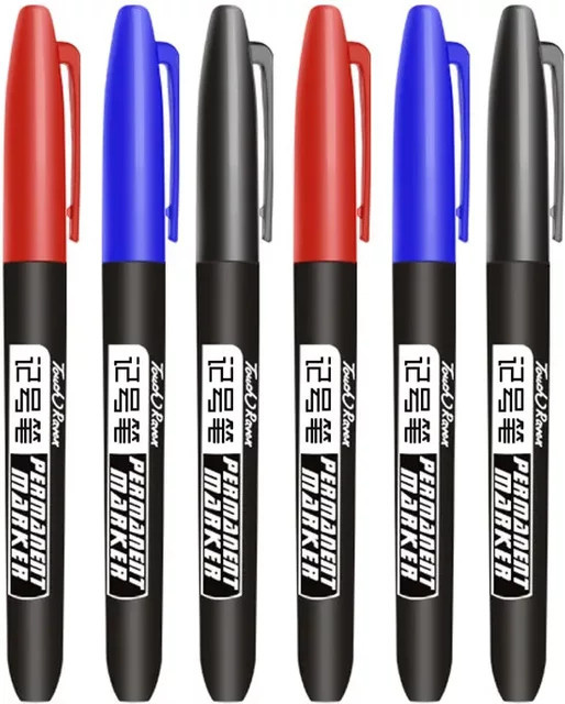 3er-Set Permanent Marker mit wasserfester Öl-Tinte, feine Spitze 1,5 mm, Farben: Schwarz, Blau, Rot - Bild 1