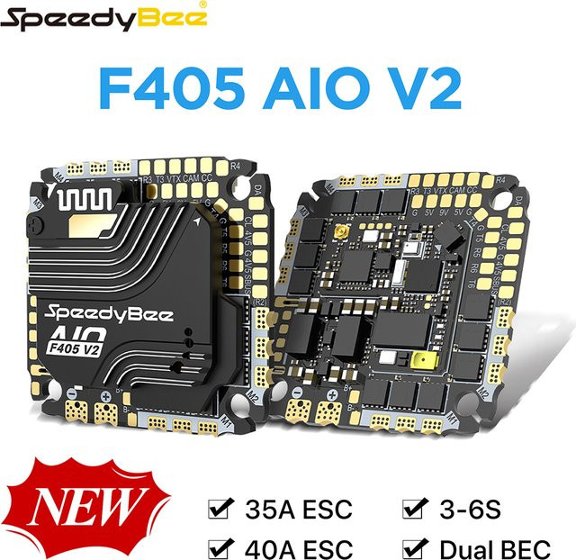 SpeedyBee F405 AIO V2 Flight Controller mit 35A 40A 2IN1 ESC, ICM-42688 Gyro, 3-6S, Dual BEC, DSHOT600/300 und DJI O3 O4 Air Unit Unterstützung, Schwarz - Bild 1