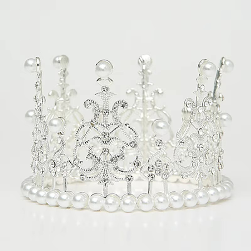 JETTING Perlenkrone Kuchendekoration als kleines Diadem aus Kristallperlen in Silber - Bild 3