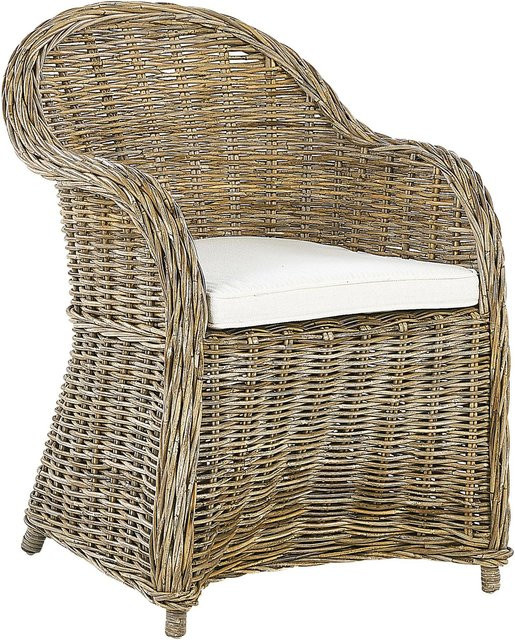 Beliani Sessel im Boho-Stil aus Rattan und Holz in Beige und Weiss, B/T/H: 90 x 54 x 90 cm - Bild 1