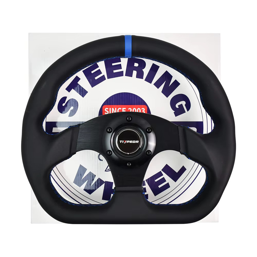 TIYPEOR Sport-Lenkrad für Drift-Simulation mit flachem Leder und blauer Schnittstelle, Durchmesser: 320 mm - Bild 1