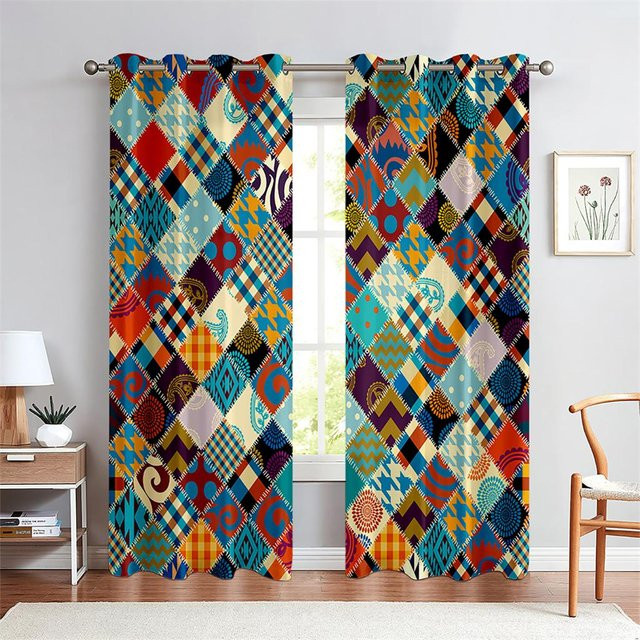 Bosimi Dekorative Vorhänge im afrikanischen Stil mit traditionellem Muster, 2er-Set, halbtransparent, Mehrfarbig, B: 50 cm, H: 130 cm - Bild 1