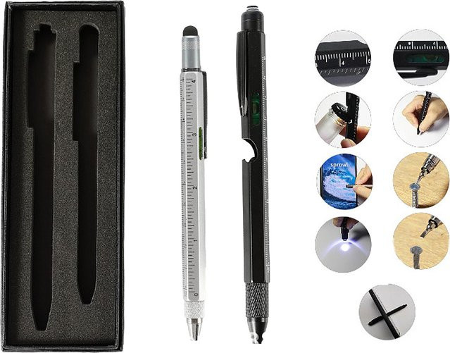 Honor Electronics 9 in 1 Multifunktionsstift mit LED-Licht in Schwarz aus Metall - Bild 1
