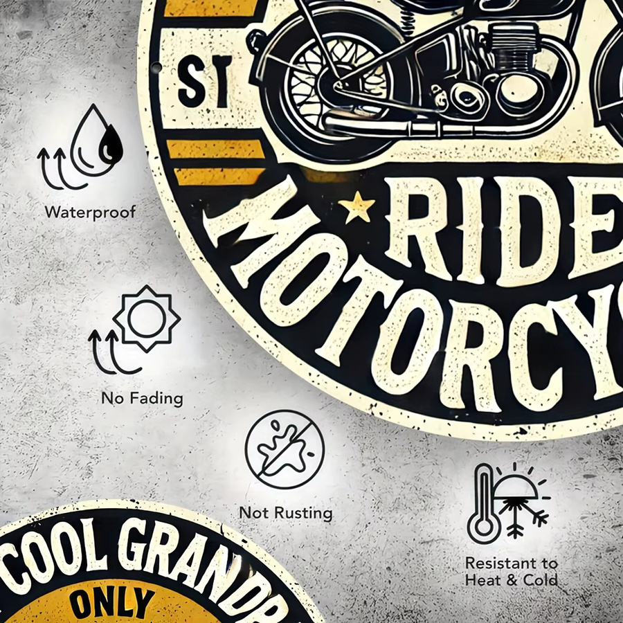 Potdemiel Vintage-Motorrad Wandkunst Metallschild rund mit Only Cool Grandpas Ride Motorcycles Slogan, Durchmesser: 20,3 cm, Mehrfarbig - Bild 3