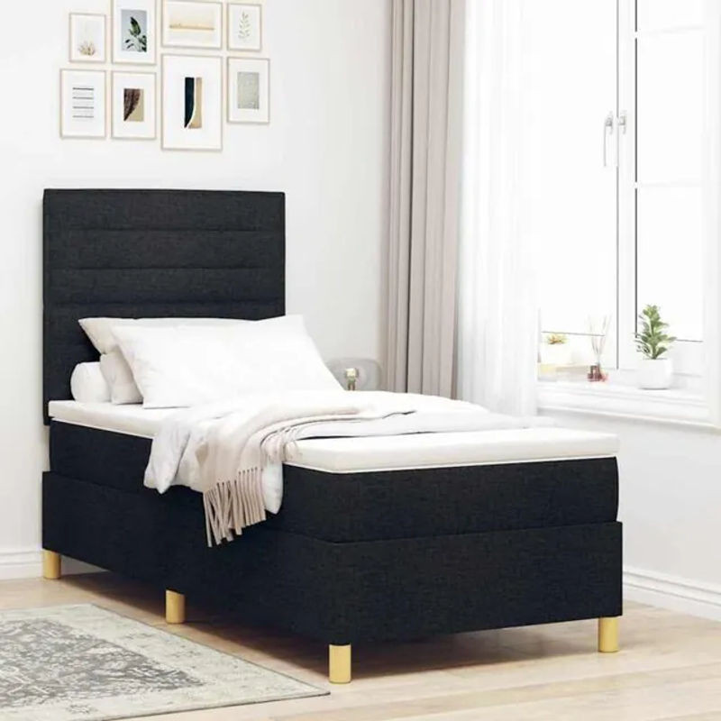 Vidaxl Boxspringbett mit Matratze aus Stoff und Holz in Schwarz, B/T/H: 200 x 100 x 128 cm - Bild 1