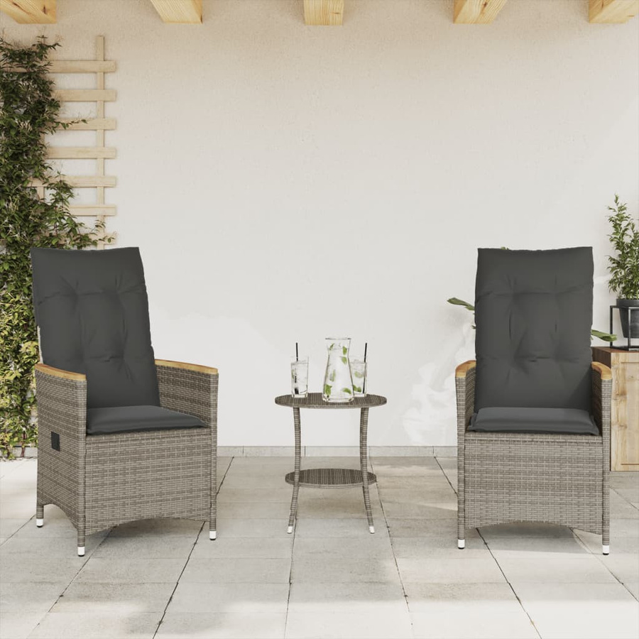 vidaXL 3-teiliges Bistro-Set aus Polyrattan mit Kissen in Grau - Bild 2