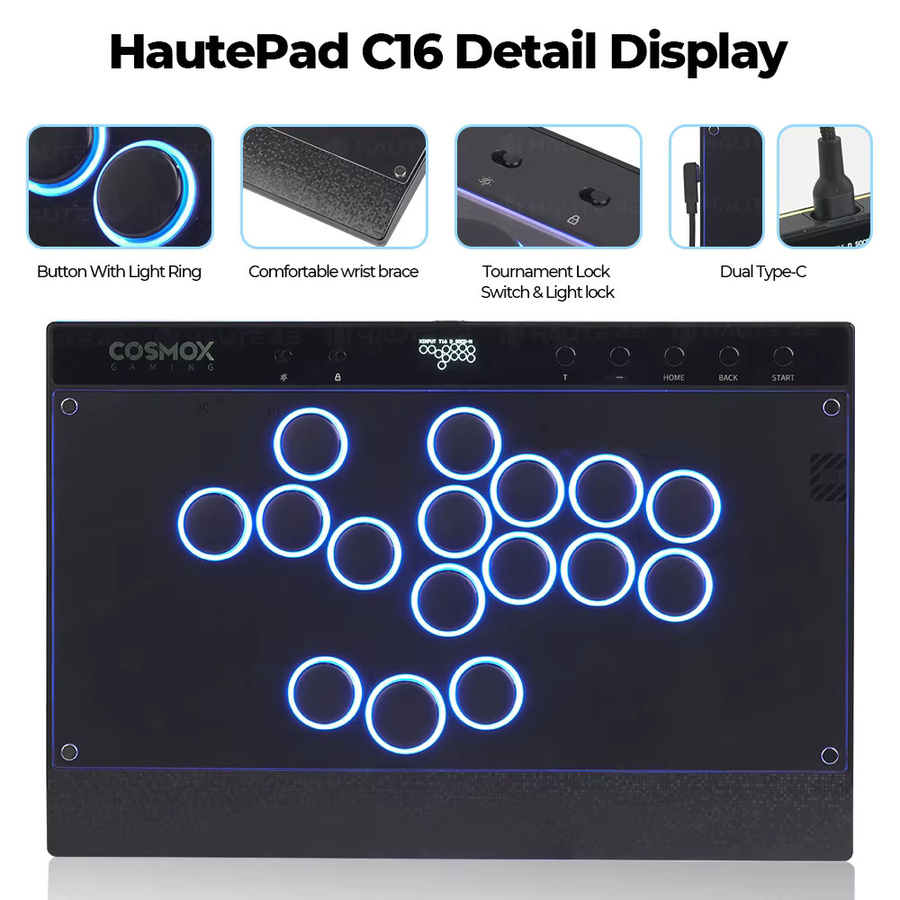 Haute42 Magnetischer Hitbox Leverless Arcade-Controller für PC, PS4, PS5 und Nintendo Switch in Schwarz - Bild 3