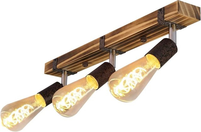 NETTLIFE Deckenstrahler aus Holz und Metall in Braun mit 3x E27 Fassungen und verstellbarem Design - Bild 1