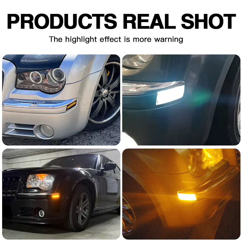 SAARMAT LED Seitenmarkierungsleuchten für Chrysler 300 300C 2005-2010, 2er-Set, Front Stoßstange Blinker, Weiß/Bernstein - Bild 3