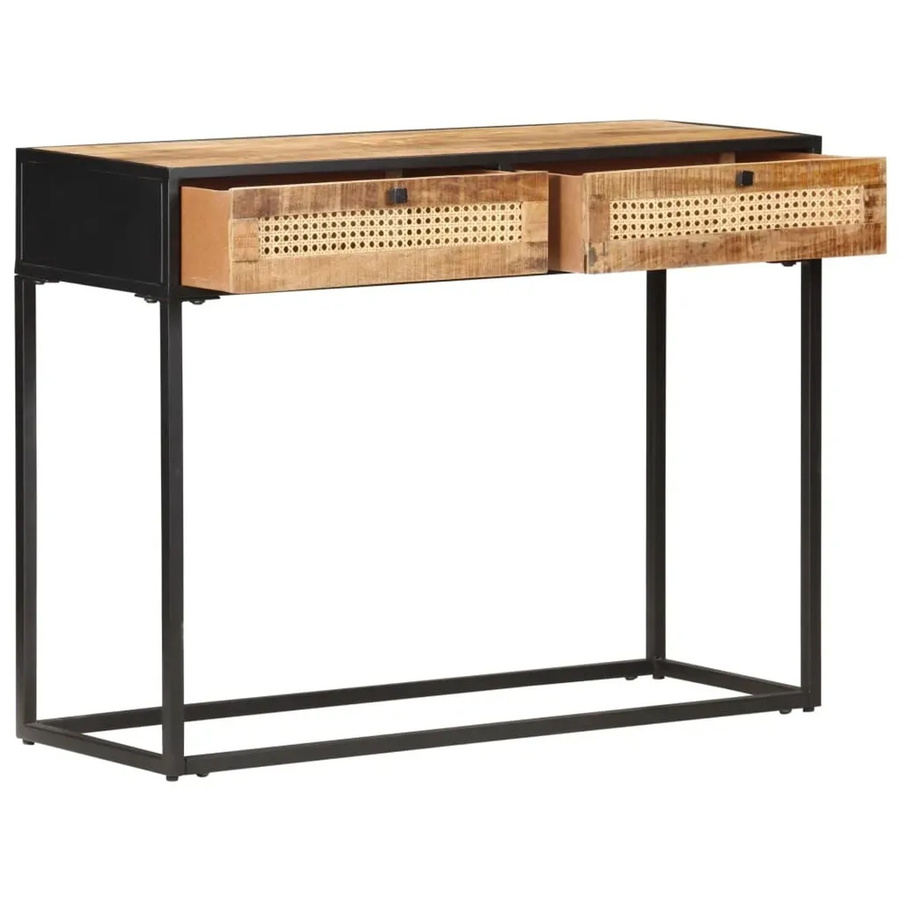 vidaXL Konsolentisch aus Mangoholz und Rohrgeflecht in Braun, B/T/H: 100 x 35 x 75 cm - Bild 2