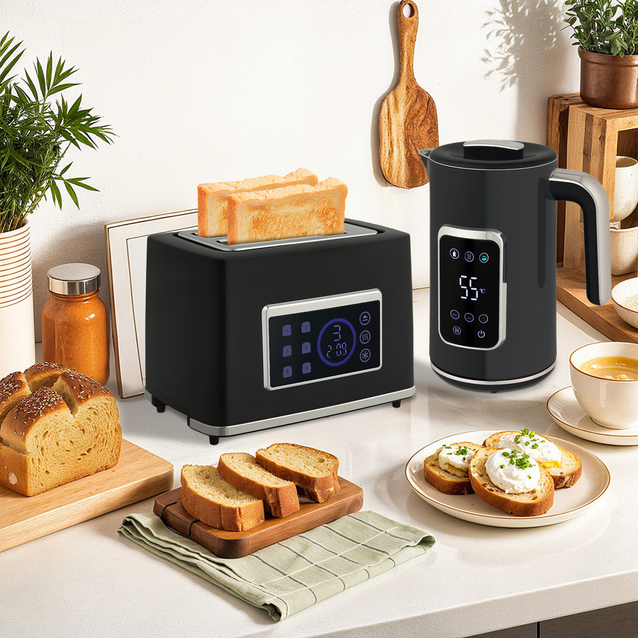 HOMCOM Frühstücksset aus Edelstahl mit Wasserkocher 1,7 l und 2-Scheiben-Toaster 2200 W in Schwarz - Bild 2