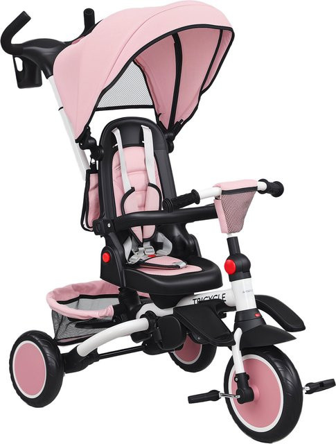 AIYAPLAY 6in1 Kinderdreirad mit Schubstange und Sonnendach, Rosa, B/H/L: 52 x 111,5 x 98 cm - Bild 1
