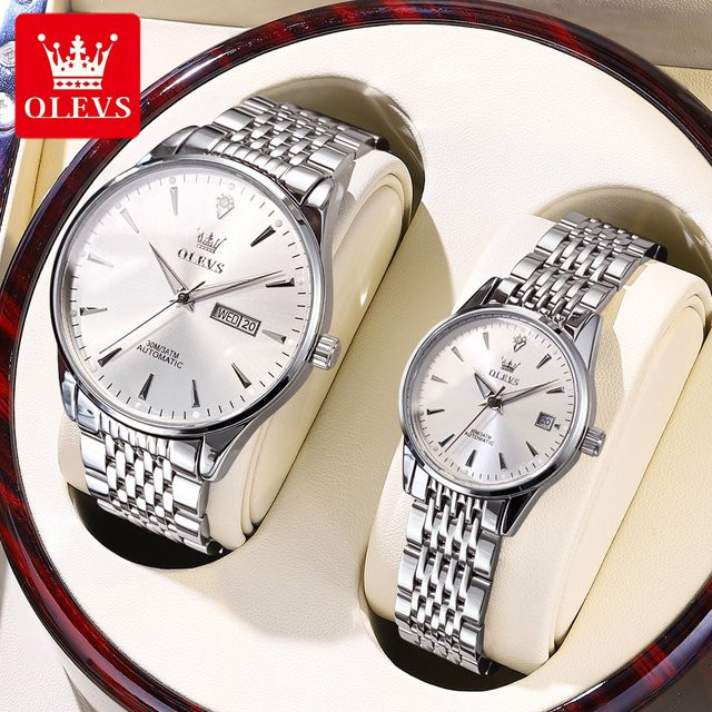 OLEVS Armbanduhr Automatik, Edelstahl, Silber, Weiß, Unisex - Bild 1